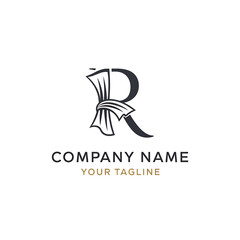 Elegant logo design featuring the letter R wrapped with a piece of flowing fabric or drapery.
