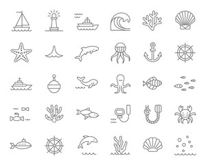 Obraz premium Collection of marine life and nautical icons