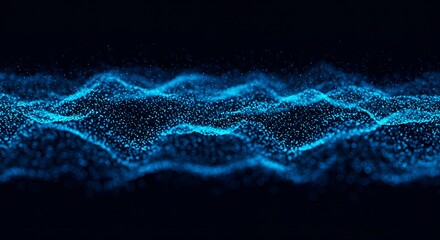 Abstract visualization of blue glowing particles forming a wave pattern on a dark background