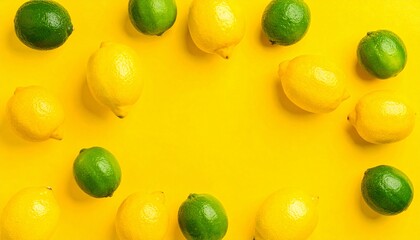 Vibrant Yellow Background with Fresh Citrus Fruits