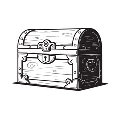 black and white silhouette of a treasure chest on a white background