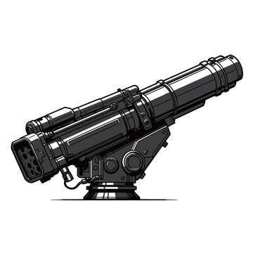 black and white silhouette of a bazooka on a white background