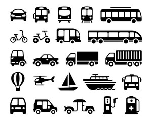 Collection of diverse transportation vehicle icons