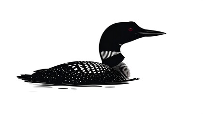 A striking, black and white illustration of a loon, showcasing its detailed markings and elegant form.