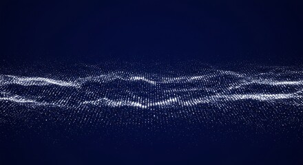 Abstract White Particle Wave on Deep Blue Background, Digital Art