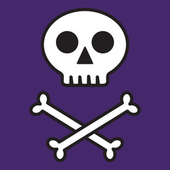 Skull and bones flat cartoon illustration. Dangerous, Horror, Pirates and Spooky Halloween theme vector element.