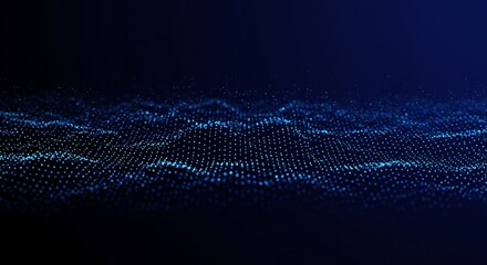 Abstract Digital Wave of Blue and Green Particles Flowing on a Dark Futuristic Background