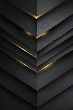 abstract geometric design with matte black textures and golden highlights