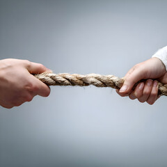 Tense Standoff: Opposing Male and Female Hands Locked in a Tug of War.