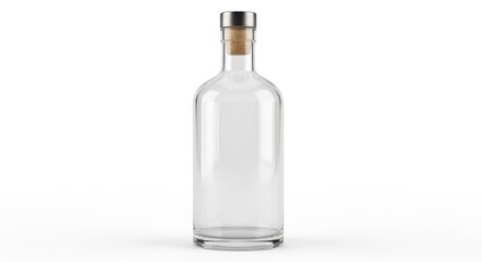 Empty Glass Liquor Bottle with Cork and Metal Cap