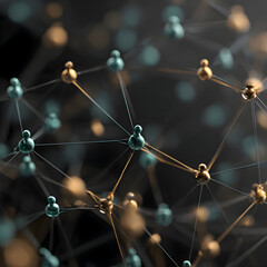 Elegant Digital Network of Interconnected Gold and Teal Avatars.