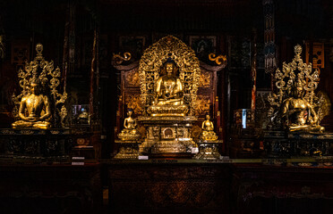Golden Buddha statue inside Mongolian monastery