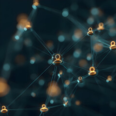 Intricate Digital Network of Glowing Human Icons with Shallow Depth of Field.