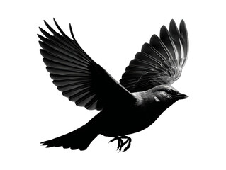 Obraz premium Isolated Black Bird in Flight with Wings Extended on Transparent Background