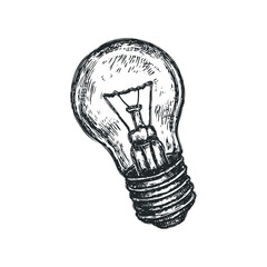 Sketch of classic incandescent light bulb with visible filament