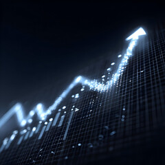 Luminous Blue Arrow Graph Soaring Upwards on a Digital Grid.