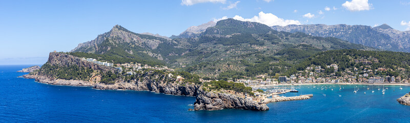 Port de Soller on Mallorca island panorama mountains landscape vacation by the sea in Spain