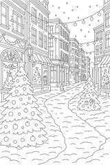 Obraz premium Downtown Christmas Wonderland Vector Illustration – Festive Holiday Scene, Suitable for KDP Publishing