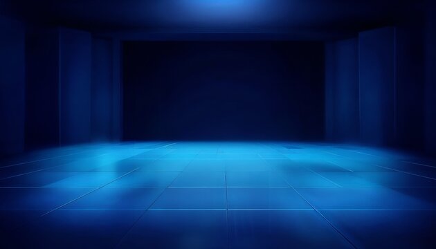 Futuristic Room With Neon Blue Glow And Reflective Tiles