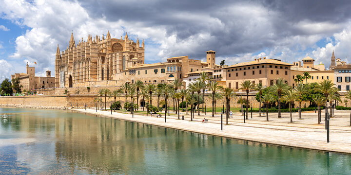 Cathedral church Catedral de Palma de Mallorca La Seu architecture panorama in Spain