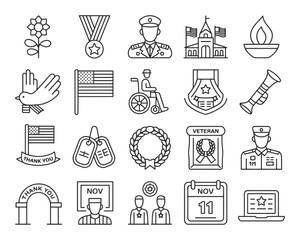 Veterans day icons celebrating service and sacrifice