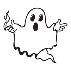 Obraz premium Cartoon ghost with open mouth holding a lit cigarette and pointing with other hand character halloween