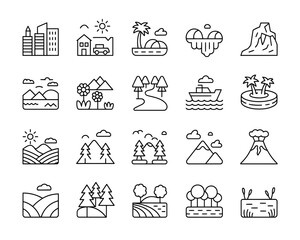 Collection of diverse landscape and nature scene icons