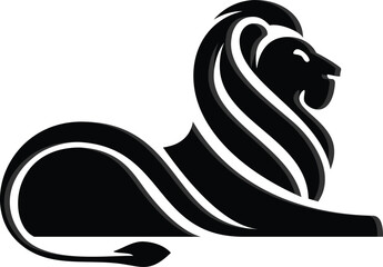 illustration of a lion in a sitting lying position, depicted in black and white silhouette style