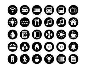Collection of diverse black and white icons representing various services and objects