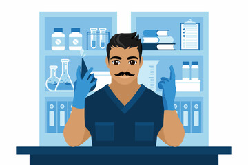 A doctor's treatment room. The proctologist. The beginning of the examination before the enema. The concept of colon disease prevention. Vector illustration in a flat cartoon style