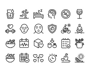 Healthy lifestyle icons representing wellness and self care