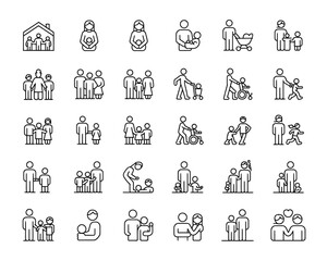 Diverse family and parenting icon set