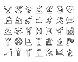 Collection of success and achievement icons in a clean outline style