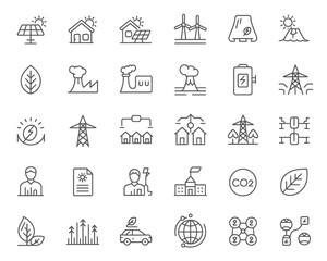 Fototapeta premium Collection of clean energy and sustainability icons