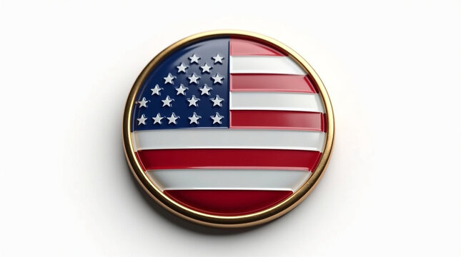 American flag badge isolated on white background, a symbol of patriotism and national pride, featuring the stars and stripes of the united states of america in a round metal pin - Powered by Adobe