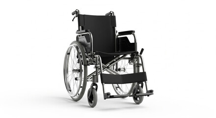 Empty Black Manual Wheelchair for Mobility Support on Isolated transparent background