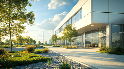 Exterior of a high-rise office building. Modern architecture with an abstract background
