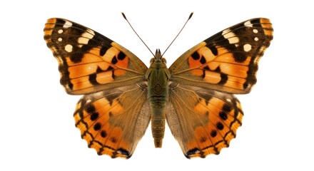 Fototapeta premium A topdown view of a butterfly with orange black and white wings