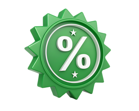 Green Percentage Sign Icon for Sales and Discounts Representing Special Offers and Promotional Campaigns with Star Accents