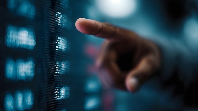 Investor examining ticker on large digital display screen