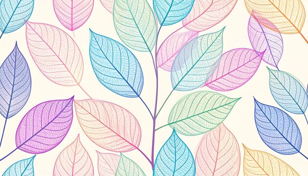 A vibrant pattern of translucent leaves in pastel hues, forming a delicate and beautiful design.