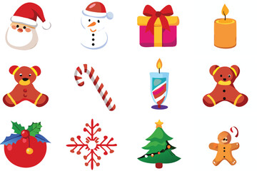 Festive Christmas Icons Set Featuring Santa Snowman Gifts and Other Holiday Elements