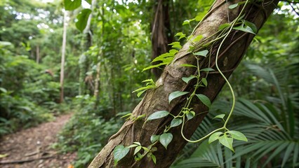 Obraz premium Bush grape, three-leaved wild vine Cayratia isolated on white background PNG. AI GENERATED. 