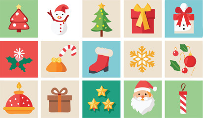 Festive Christmas Icons Collection Holiday Season Flat Vector Design Elements