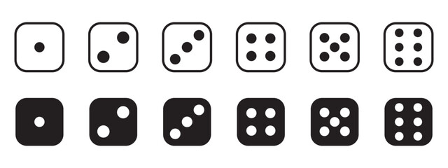Dice set vector icon. Game dice. Six faces of cube isolated on white background. Illustration for game design.