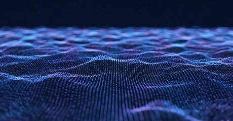 Abstract blue and purple wavy surface with digital dots and lines background. - Powered by Adobe