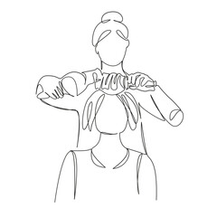 One continuous single drawing line art flat doodle hairdresser, coiffure, woman, client, hair, beauty, professional, care. Isolated image hand draw contour on a white background, hand drawn, not AI