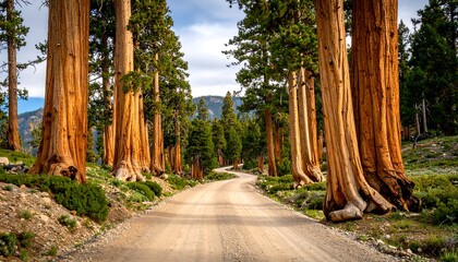 Scenic Drive Through Ancient Redwood Forest with Towering Trees and Lush Greenery