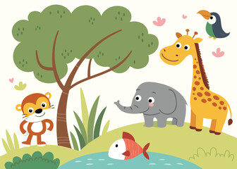 Naklejka premium Carton style group animal icon set 