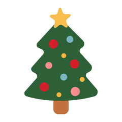 Cute flat vector illustration of Christmas tree. Ideal for festive winter decor. Isolated